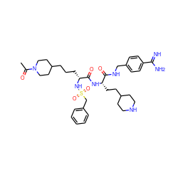 CC(=O)N1CCC(CCC[C@@H](NS(=O)(=O)Cc2ccccc2)C(=O)N[C@@H](CCC2CCNCC2)C(=O)NCc2ccc(C(=N)N)cc2)CC1 ZINC000169697461