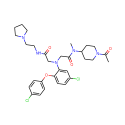 CC(=O)N1CCC(N(C)C(=O)CN(CC(=O)NCCN2CCCC2)c2cc(Cl)ccc2Oc2ccc(Cl)cc2)CC1 ZINC000299832062