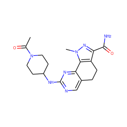 CC(=O)N1CCC(Nc2ncc3c(n2)-c2c(c(C(N)=O)nn2C)CC3)CC1 ZINC000045356657