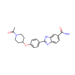 CC(=O)N1CCC(Oc2ccc(-c3nc4ccc(C(N)=O)cc4[nH]3)cc2)CC1 ZINC000035815027