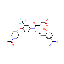 CC(=O)N1CCC(Oc2ccc(N(C/C=C/c3cc(C(=N)N)ccc3O)C(=O)CCC(=O)O)cc2C(F)(F)F)CC1 ZINC000028758076