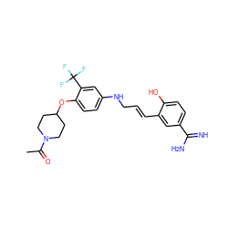 CC(=O)N1CCC(Oc2ccc(NC/C=C/c3cc(C(=N)N)ccc3O)cc2C(F)(F)F)CC1 ZINC000013441119