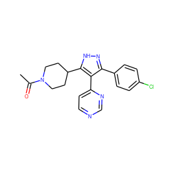 CC(=O)N1CCC(c2[nH]nc(-c3ccc(Cl)cc3)c2-c2ccncn2)CC1 ZINC000049066952