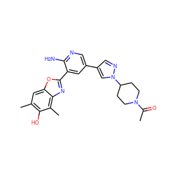 CC(=O)N1CCC(n2cc(-c3cnc(N)c(-c4nc5c(C)c(O)c(C)cc5o4)c3)cn2)CC1 ZINC000084653799