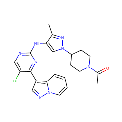 CC(=O)N1CCC(n2cc(Nc3ncc(Cl)c(-c4cnn5ccccc45)n3)c(C)n2)CC1 ZINC000653891130