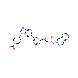 CC(=O)N1CCC(n2cnc3ccc(-c4ccnc(NC[C@H](O)CN5CCc6ccccc6C5)c4)cc32)CC1 ZINC000219765926