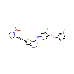 CC(=O)N1CCC[C@@H]1C#Cc1cc2ncnc(Nc3ccc(OCc4cccc(F)c4)c(Cl)c3)c2s1 ZINC000040955792