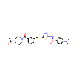 CC(=O)N1CCCN(C(=O)c2cccc(CSc3cnc(NC(=O)c4ccc(N(C)C)cc4)s3)c2)CC1 ZINC000036184833