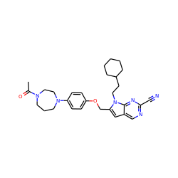 CC(=O)N1CCCN(c2ccc(OCc3cc4cnc(C#N)nc4n3CCC3CCCCC3)cc2)CC1 ZINC000040866830