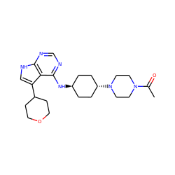 CC(=O)N1CCN([C@H]2CC[C@H](Nc3ncnc4[nH]cc(C5CCOCC5)c34)CC2)CC1 ZINC001772573886