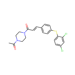 CC(=O)N1CCN(C(=O)/C=C/c2ccc(Sc3ccc(Cl)cc3Cl)cc2)CC1 ZINC000013470531