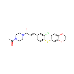 CC(=O)N1CCN(C(=O)/C=C/c2ccc(Sc3ccc4c(c3)OCCO4)c(Cl)c2)CC1 ZINC000001493879