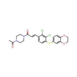 CC(=O)N1CCN(C(=O)/C=C/c2ccc(Sc3ccc4c(c3)OCCO4)c(Cl)c2Cl)CC1 ZINC000013470553