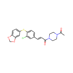 CC(=O)N1CCN(C(=O)/C=C/c2ccc(Sc3ccc4c(c3)OCO4)c(Cl)c2)CC1 ZINC000013862555