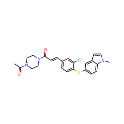 CC(=O)N1CCN(C(=O)/C=C/c2ccc(Sc3ccc4c(ccn4C)c3)c(Cl)c2)CC1 ZINC000001493714