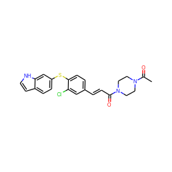 CC(=O)N1CCN(C(=O)/C=C/c2ccc(Sc3ccc4cc[nH]c4c3)c(Cl)c2)CC1 ZINC000013862552