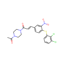 CC(=O)N1CCN(C(=O)/C=C/c2ccc(Sc3cccc(Cl)c3Cl)c([N+](=O)[O-])c2)CC1 ZINC000013470549