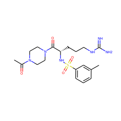 CC(=O)N1CCN(C(=O)[C@H](CCCNC(=N)N)NS(=O)(=O)c2cccc(C)c2)CC1 ZINC000028643102