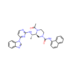 CC(=O)N1CCN(C(=O)Nc2cccc3ccccc23)C[C@H]1[C@H](C)Nc1nccc(-n2cnc3ccccc32)n1 ZINC000049679063