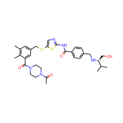 CC(=O)N1CCN(C(=O)c2cc(CSc3cnc(NC(=O)c4ccc(CN[C@@H](CO)C(C)C)cc4)s3)cc(C)c2C)CC1 ZINC000036184848