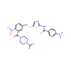 CC(=O)N1CCN(C(=O)c2cc(CSc3cnc(NC(=O)c4ccc(N(C)C)cc4)s3)ccc2[N+](=O)[O-])CC1 ZINC000036184834