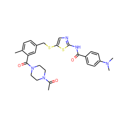 CC(=O)N1CCN(C(=O)c2cc(CSc3cnc(NC(=O)c4ccc(N(C)C)cc4)s3)ccc2C)CC1 ZINC000036184841