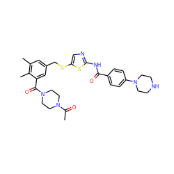 CC(=O)N1CCN(C(=O)c2cc(CSc3cnc(NC(=O)c4ccc(N5CCNCC5)cc4)s3)cc(C)c2C)CC1 ZINC000036184855