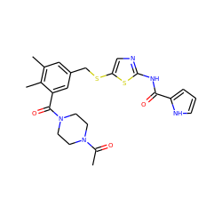 CC(=O)N1CCN(C(=O)c2cc(CSc3cnc(NC(=O)c4ccc[nH]4)s3)cc(C)c2C)CC1 ZINC000001553005