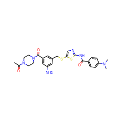 CC(=O)N1CCN(C(=O)c2cc(N)cc(CSc3cnc(NC(=O)c4ccc(N(C)C)cc4)s3)c2)CC1 ZINC000003988697