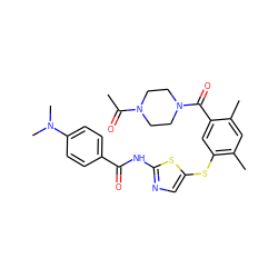 CC(=O)N1CCN(C(=O)c2cc(Sc3cnc(NC(=O)c4ccc(N(C)C)cc4)s3)c(C)cc2C)CC1 ZINC000036184857