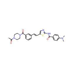 CC(=O)N1CCN(C(=O)c2cccc(/C=C/c3cnc(NC(=O)c4ccc(N(C)C)cc4)s3)c2)CC1 ZINC000036184832