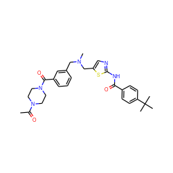 CC(=O)N1CCN(C(=O)c2cccc(CN(C)Cc3cnc(NC(=O)c4ccc(C(C)(C)C)cc4)s3)c2)CC1 ZINC000036184876