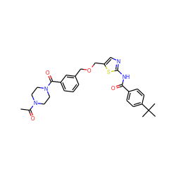 CC(=O)N1CCN(C(=O)c2cccc(COCc3cnc(NC(=O)c4ccc(C(C)(C)C)cc4)s3)c2)CC1 ZINC000036184858