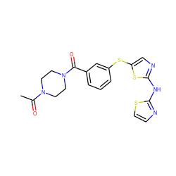 CC(=O)N1CCN(C(=O)c2cccc(Sc3cnc(Nc4nccs4)s3)c2)CC1 ZINC000036184892