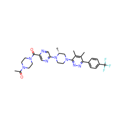 CC(=O)N1CCN(C(=O)c2cnc(N3CCN(c4nnc(-c5ccc(C(F)(F)F)cc5)c(C)c4C)C[C@H]3C)cn2)CC1 ZINC000201146644