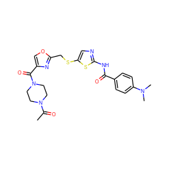 CC(=O)N1CCN(C(=O)c2coc(CSc3cnc(NC(=O)c4ccc(N(C)C)cc4)s3)n2)CC1 ZINC000036184837