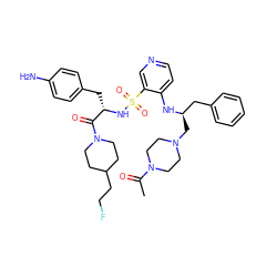 CC(=O)N1CCN(C[C@H](Cc2ccccc2)Nc2ccncc2S(=O)(=O)N[C@@H](Cc2ccc(N)cc2)C(=O)N2CCC(CCF)CC2)CC1 ZINC000027179075