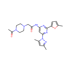 CC(=O)N1CCN(CC(=O)Nc2cc(-n3nc(C)cc3C)nc(-c3ccc(C)o3)n2)CC1 ZINC000014975543