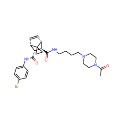 CC(=O)N1CCN(CCCCNC(=O)[C@H]2[C@H](C(=O)Nc3ccc(Br)cc3)[C@@H]3C=C[C@H]2C32CC2)CC1 ZINC000168401227