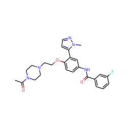 CC(=O)N1CCN(CCOc2ccc(NC(=O)c3cccc(F)c3)cc2-c2ccnn2C)CC1 ZINC000049035688