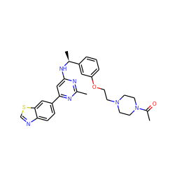 CC(=O)N1CCN(CCOc2cccc([C@H](C)Nc3cc(-c4ccc5ncsc5c4)nc(C)n3)c2)CC1 ZINC000205826063