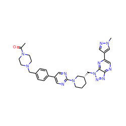 CC(=O)N1CCN(Cc2ccc(-c3cnc(N4CCC[C@@H](Cn5nnc6ncc(-c7cnn(C)c7)nc65)C4)nc3)cc2)CC1 ZINC000210761758