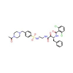 CC(=O)N1CCN(Cc2ccc(S(=O)(=O)NCCNC(=O)C(=O)[C@H](Cc3ccccc3)NC(=O)c3c(Cl)cccc3Cl)cc2)CC1 ZINC000026468415