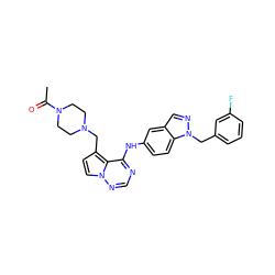 CC(=O)N1CCN(Cc2ccn3ncnc(Nc4ccc5c(cnn5Cc5cccc(F)c5)c4)c23)CC1 ZINC000028817166