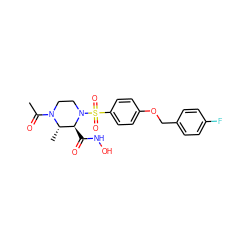 CC(=O)N1CCN(S(=O)(=O)c2ccc(OCc3ccc(F)cc3)cc2)[C@@H](C(=O)NO)[C@@H]1C ZINC000013539436