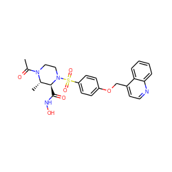 CC(=O)N1CCN(S(=O)(=O)c2ccc(OCc3ccnc4ccccc34)cc2)[C@@H](C(=O)NO)[C@@H]1C ZINC000013553160