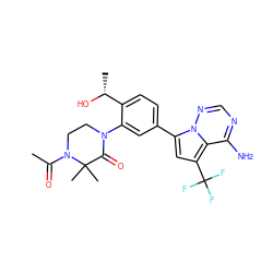 CC(=O)N1CCN(c2cc(-c3cc(C(F)(F)F)c4c(N)ncnn34)ccc2[C@@H](C)O)C(=O)C1(C)C ZINC001772656602