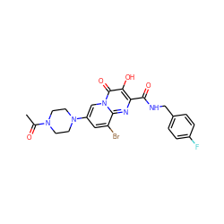 CC(=O)N1CCN(c2cc(Br)c3nc(C(=O)NCc4ccc(F)cc4)c(O)c(=O)n3c2)CC1 ZINC000064541178