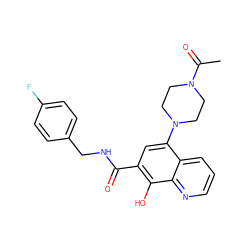 CC(=O)N1CCN(c2cc(C(=O)NCc3ccc(F)cc3)c(O)c3ncccc23)CC1 ZINC000045283395