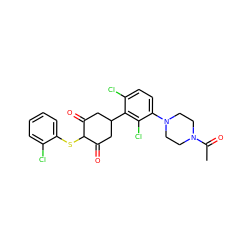 CC(=O)N1CCN(c2ccc(Cl)c(C3CC(=O)C(Sc4ccccc4Cl)C(=O)C3)c2Cl)CC1 ZINC000473122894